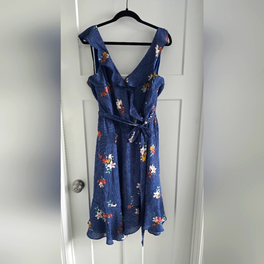 Navy Polkadot and Floral Dress
